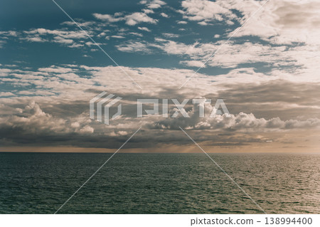 Amazing view of an Adriatic sea on a sunset, Montenegro. Beautiful cloudy sky. 138994400