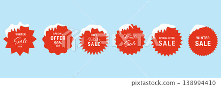 Collection of winter sale icons with snow. Vector illustration 138994410