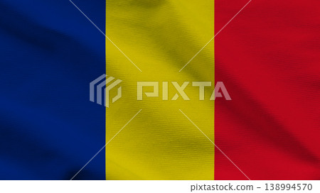 National flag of Romania waving proudly in the wind, showcasing blue, yellow, and red colors symbolizing sovereignty National flag of Romania waving proudly in the wind, showcasing blue, yellow, and red colors symbolizing sovereignty 138994570