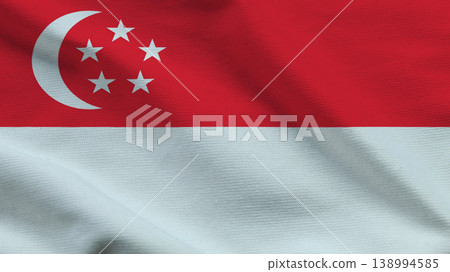 Sovereignty symbolized through the Singapore flag waving proudly in a gentle breeze 138994585