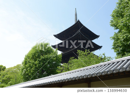 綠意盎然的東寺:土牆與五重塔,京都市南區九條町 綠意盎然的東寺:土牆與五重塔,京都市南區九條町 138994630