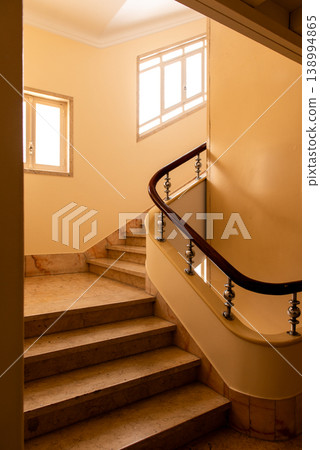 elegant old staircase with beautiful railing indoor elegant old staircase with beautiful railing indoor 138994865
