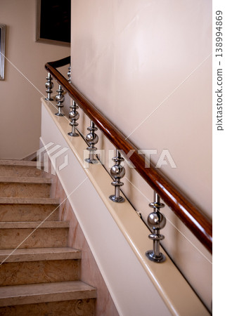 elegant old staircase with beautiful railing indoor elegant old staircase with beautiful railing indoor 138994869