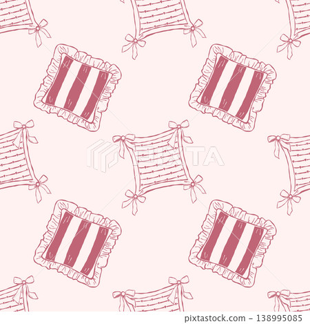 Decorative pillow pattern with bows seamless textile ornament hand drawn style Decorative pillow pattern with bows seamless textile ornament hand drawn style 138995085