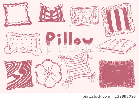 Decorative pillows set cozy home textile collection hand drawn style Decorative pillows set cozy home textile collection hand drawn style 138995086