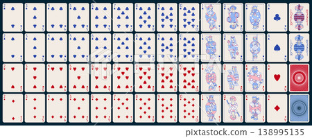 Set of 54 playing cards. All suits and backs are printable. Vector editable stroke Set of 54 playing cards. All suits and backs are printable. Vector editable stroke 138995135