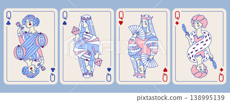 Set of queen playing cards of all suits. Vector editable design Set of queen playing cards of all suits. Vector editable design 138995139