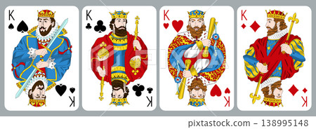 King playing cards set of four suits, classic retro vector design King playing cards set of four suits, classic retro vector design 138995148
