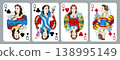 Queen playing cards set, four suits vintage retro vector design 138995149