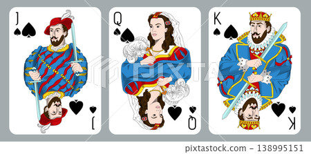 Face cards spades set, jack queen king vintage retro vector 138995151