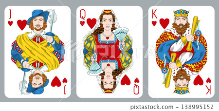 Face cards hearts set, jack queen king retro vintage vector 138995152