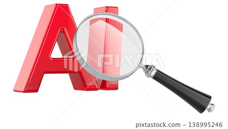 AI with magnifying glass. 3D rendering AI with magnifying glass. 3D rendering 138995246