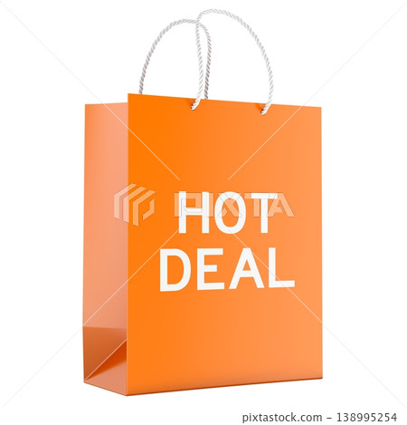 Hot Deal shopping bag, discount sale promotion concept. 3d rendering Hot Deal shopping bag, discount sale promotion concept. 3d rendering 138995254