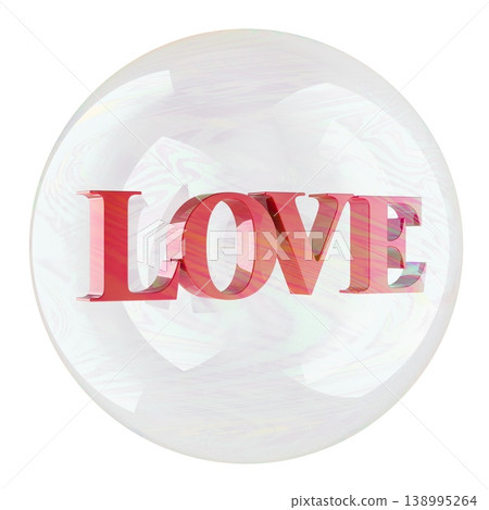 Soap bubble with LOVE. Fragile love, fleeting romance and delicate feelings, concept. 3d rendering Soap bubble with LOVE. Fragile love, fleeting romance and delicate feelings, concept. 3d rendering 138995264
