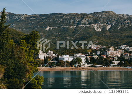Amazing view of the Adriatic sea and mountains in Becici near Budva. Amazing view of the Adriatic sea and mountains in Becici near Budva. 138995521