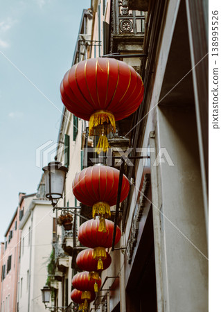 Chinese red lanterns on the street. Chinese red lanterns on the street. 138995526