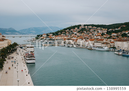 Amazing view of marina and Trogir town, Croatia. Travel destination in Croatia. Amazing view of marina and Trogir town, Croatia. Travel destination in Croatia. 138995559
