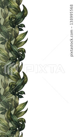Vertical green seamless border of peony branches, isolated on a white background. Watercolor botanical greenery pattern for elegant floral decor, wedding design, branding, packaging, wallpaper Vertical green seamless border of peony branches, isolated on a white background. Watercolor botanical greenery pattern for elegant floral decor, wedding design, branding, packaging, wallpaper 138995568