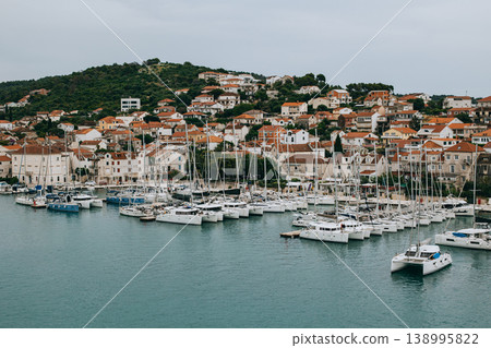Amazing view of marina and Trogir town, Croatia. Travel destination in Croatia. Amazing view of marina and Trogir town, Croatia. Travel destination in Croatia. 138995822