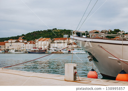 Amazing view of marina and Trogir town, Croatia. Travel destination in Croatia. Amazing view of marina and Trogir town, Croatia. Travel destination in Croatia. 138995857
