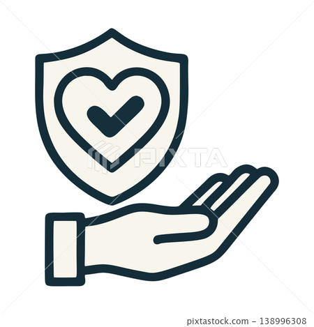 Minimalist Outline Hand Holding Shield with Heart Checkmark Icon Minimalist Outline Hand Holding Shield with Heart Checkmark Icon 138996308