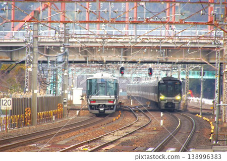 Scenery along the Tokaido Main Line: Hikone Station (223 series and 225 series trains) Scenery along the Tokaido Main Line: Hikone Station (223 series and 225 series trains) 138996383