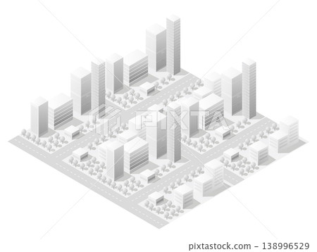 Modern city center with skyscrapers and office buildings in isometric view Modern city center with skyscrapers and office buildings in isometric view 138996529