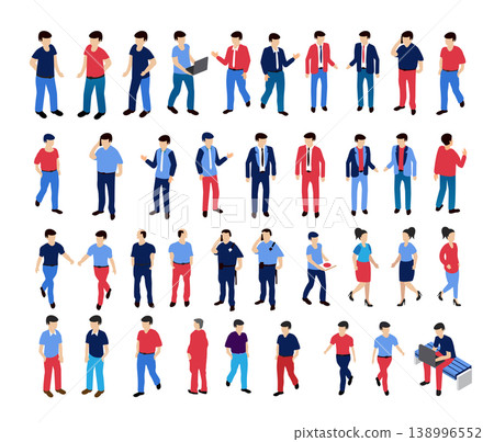 Isometric people set performing various activities Isometric people set performing various activities 138996552