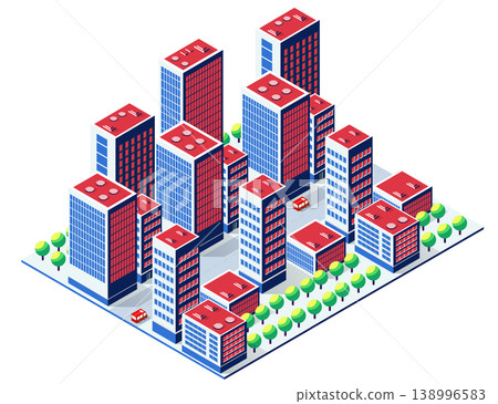 Modern isometric city center with skyscrapers and green trees 138996583