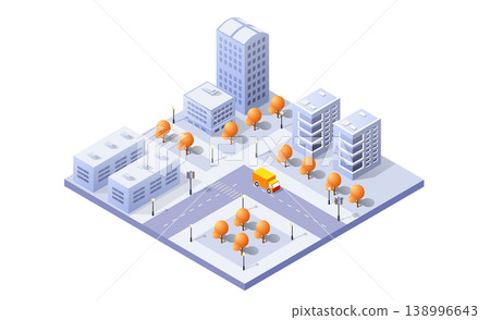 Modern isometric city center with skyscrapers, roads, cars and trees Modern isometric city center with skyscrapers, roads, cars and trees 138996643