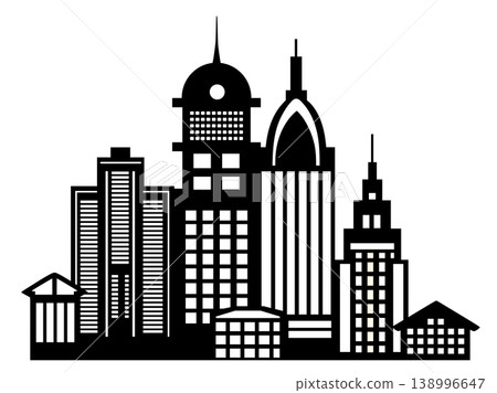 Cityscape silhouette with modern buildings towering over the skyline 138996647