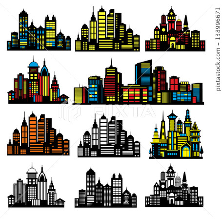 Modern city skylines forming an urban landscape at night 138996671