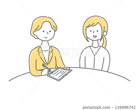 A monochrome illustration of a woman receiving counseling. A monochrome illustration of a woman receiving counseling. 138996742