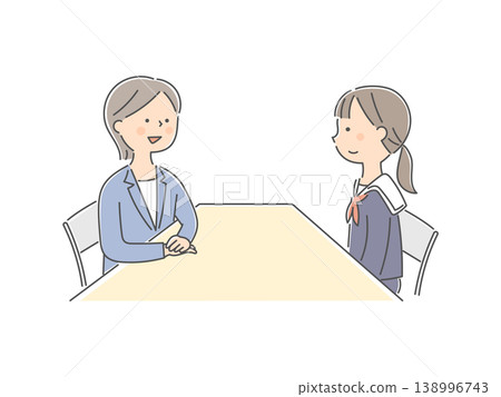 圖中描繪了一名國中女生和一名女輔導員。 圖中描繪了一名國中女生和一名女輔導員。 138996743