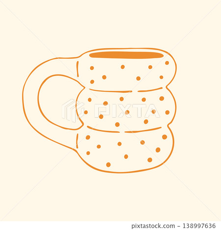 This textured yellow mug showcases a trendy bubbled shape and a playful polka dot pattern. The organic hand drawn lines create a warm artisanal look ideal for craft and hobby related illustrations This textured yellow mug showcases a trendy bubbled shape and a playful polka dot pattern. The organic hand drawn lines create a warm artisanal look ideal for craft and hobby related illustrations 138997636