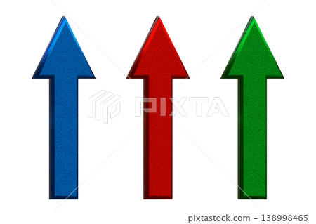Red, blue, and green upward-pointing arrows, 3D metal set, premium texture, business image symbolizing growth and success (transparent). Red, blue, and green upward-pointing arrows, 3D metal set, premium texture, business image symbolizing growth and success (transparent). 138998465
