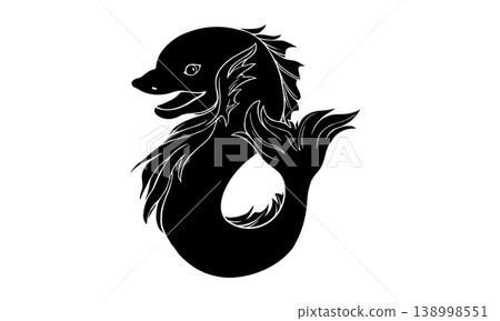 一幅黑白插圖,描繪的是海豚座中的一隻海豚(有白色邊框)。 一幅黑白插圖,描繪的是海豚座中的一隻海豚(有白色邊框)。 138998551