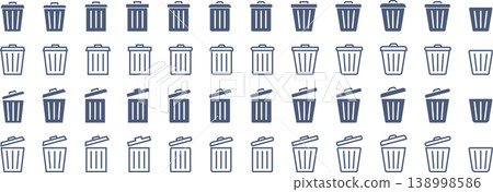A set of simple icons featuring trash can symbols in various shapes. A set of simple icons featuring trash can symbols in various shapes. 138998586