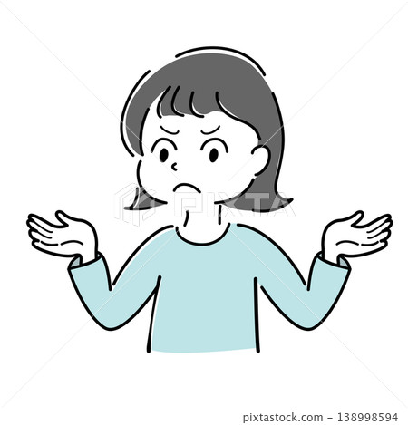 Simple full-body illustration of a woman explaining with her arms outstretched (anger, warning, confusion, helplessness, character stock image) Simple full-body illustration of a woman explaining with her arms outstretched (anger, warning, confusion, helplessness, character stock image) 138998594