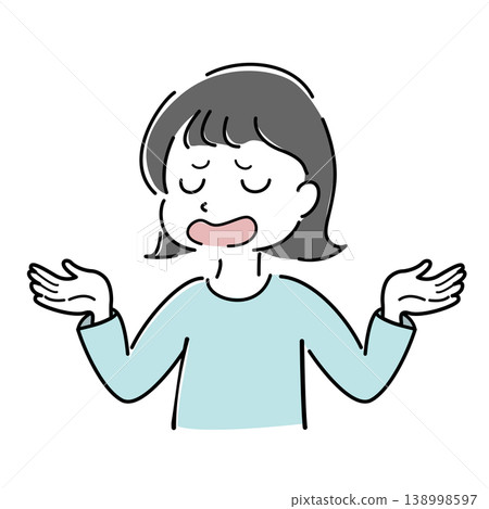 Simple illustration of a woman explaining with her arms outstretched (guidance, resignation, explanation, exasperation, confusion, helplessness, character stock image) Simple illustration of a woman explaining with her arms outstretched (guidance, resignation, explanation, exasperation, confusion, helplessness, character stock image) 138998597