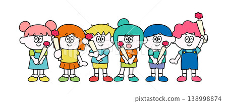 Illustration of children holding flowers Illustration of children holding flowers 138998874