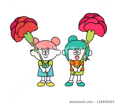 Illustration of a child holding a carnation Illustration of a child holding a carnation 138998883