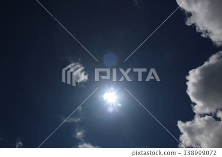Blue sky, white cumulonimbus clouds, and the shining sunlight – a scene that evokes summer. Blue sky, white cumulonimbus clouds, and the shining sunlight – a scene that evokes summer. 138999072