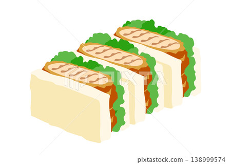 Three illustrations of katsu sandwiches lined up. Three illustrations of katsu sandwiches lined up. 138999574