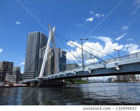 The Chuo Ohashi Bridge spanning the Sumida River and the cluster of super high-rise condominiums in River City 21 in Tsukuda. The Chuo Ohashi Bridge spanning the Sumida River and the cluster of super high-rise condominiums in River City 21 in Tsukuda. 138999683