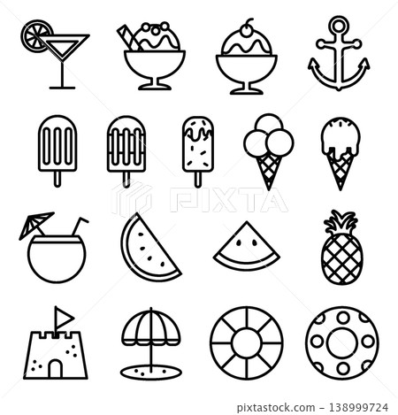 Summer Vacation Icon Set - Line Outline Summer Vacation Icon Set - Line Outline 138999724