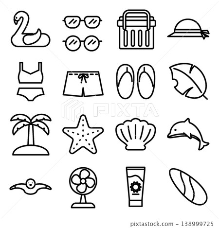 Summer Vacation Icon Set - Line Outline Summer Vacation Icon Set - Line Outline 138999725