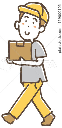 Illustration of a delivery man carrying a package 139000103