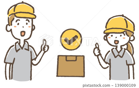 送貨員做出「OK」手勢（送貨完成）的插圖。 139000109