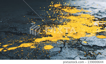 Yellow powder asphalt abstract texture splash crack paint closeup background Yellow powder asphalt abstract texture splash crack paint closeup background 139000644